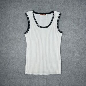 Belldini Tank Top Womens 1X White Rhinestone Studded Ribbed Knit Sleeveless